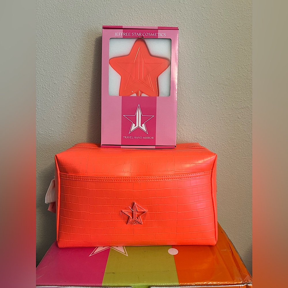 Jeffree Star Neon Orange Cosmetic Case and Travel Mirror Set